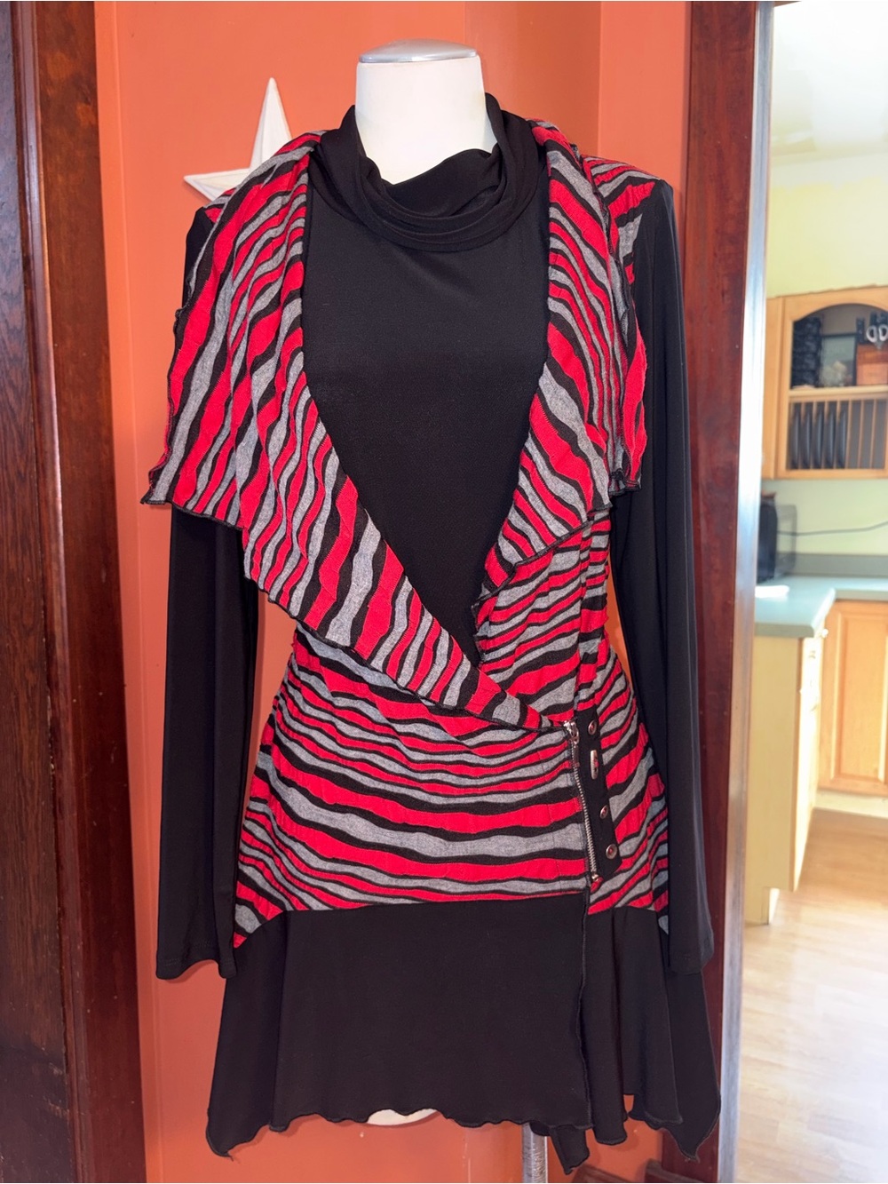 Layered grunge long sleeve abstract sweater dress